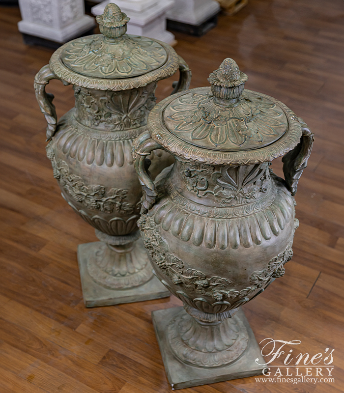 Bronze Planters  - Floral Bronze Urns In Antique Patina Finish - BP-1192